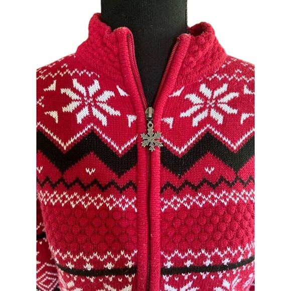 Y2K Breckenridge Petite Red Fair Isle Zip Cardigan Sweater – PL - Picture 2 of 8
